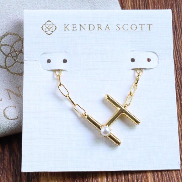 Kendra Scott Gold Necklace Freshwater Pearl Letter H - Picture 1 of 2